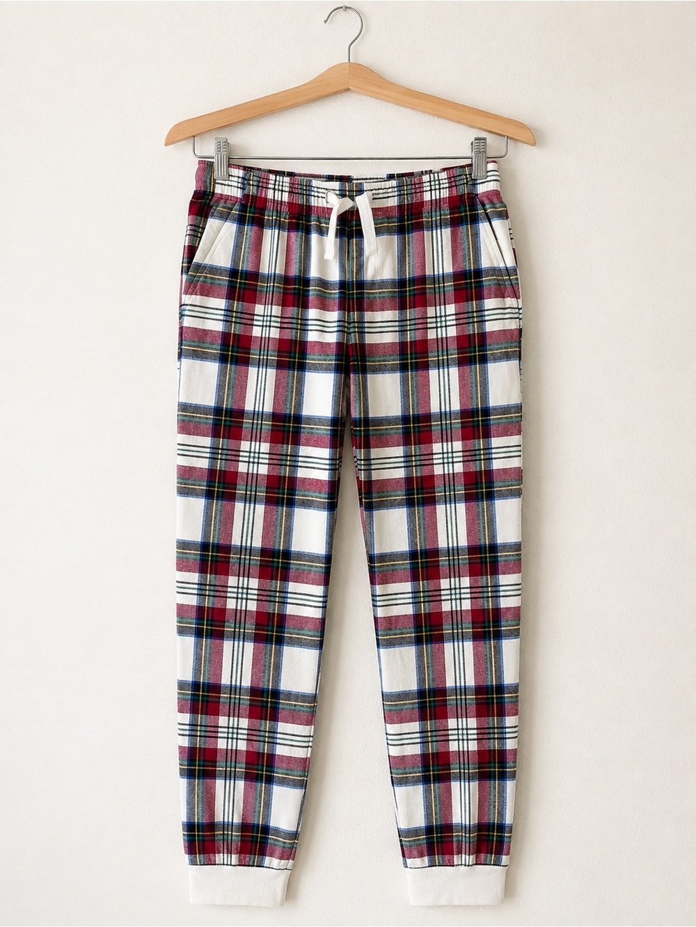 Old Navy Women’s Plaid Flannel Pajama Jogger Pants Red Cream Medium